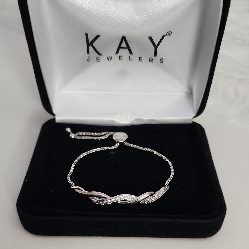 Kay Jewelers Twisted Sterling Silver Bracelet w 22 Lab Created Diamonds